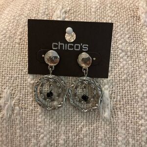 0144-Chico's Silver and Black Dangle Earrings